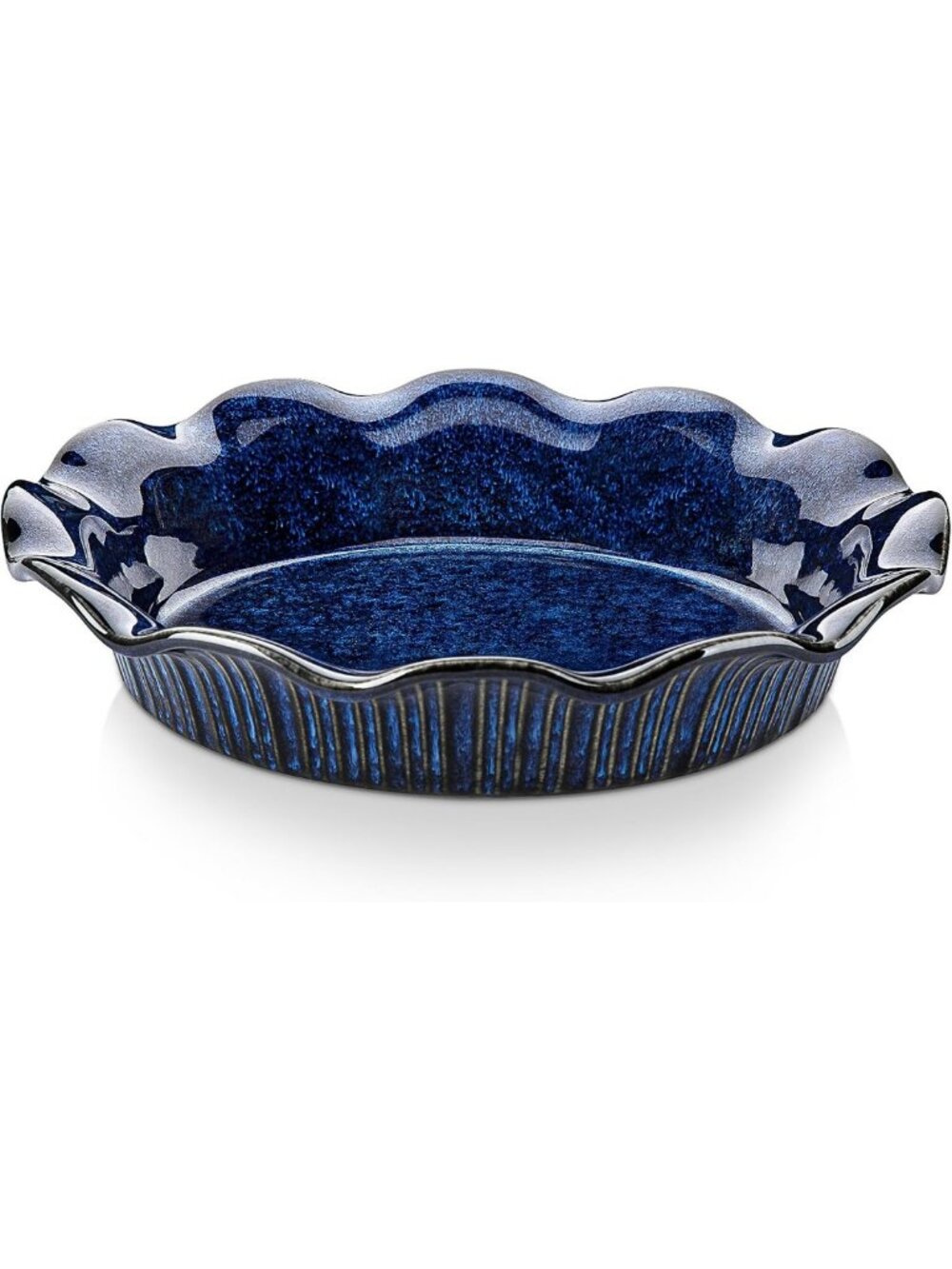 9-Inch Deep Ceramic Pie Pan for Baking - Fluted Edge, Blue Reactive Glaze Dish